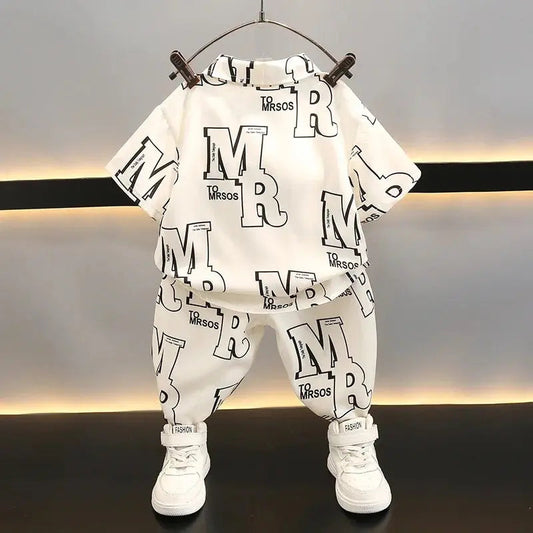 Boys White Printed Co-Ord Set