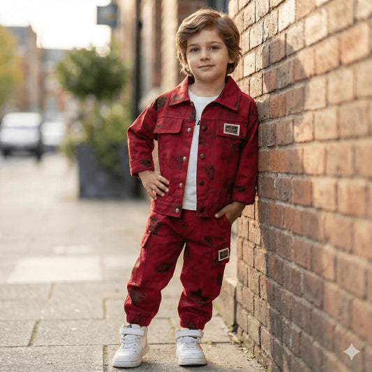 Boys Red Printed Co-ord Set