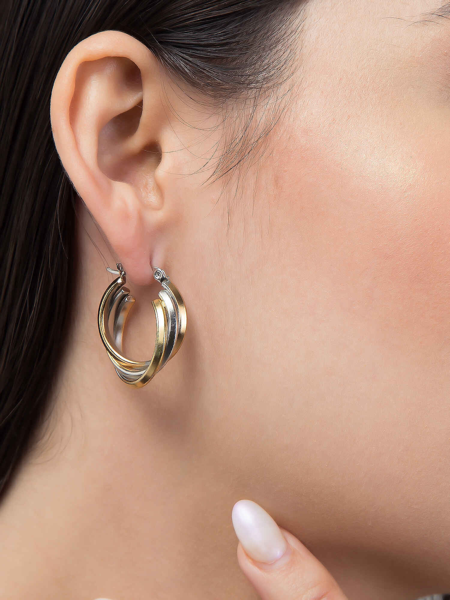 Trio Tone Twisted Hoops Luxurify Jewellery