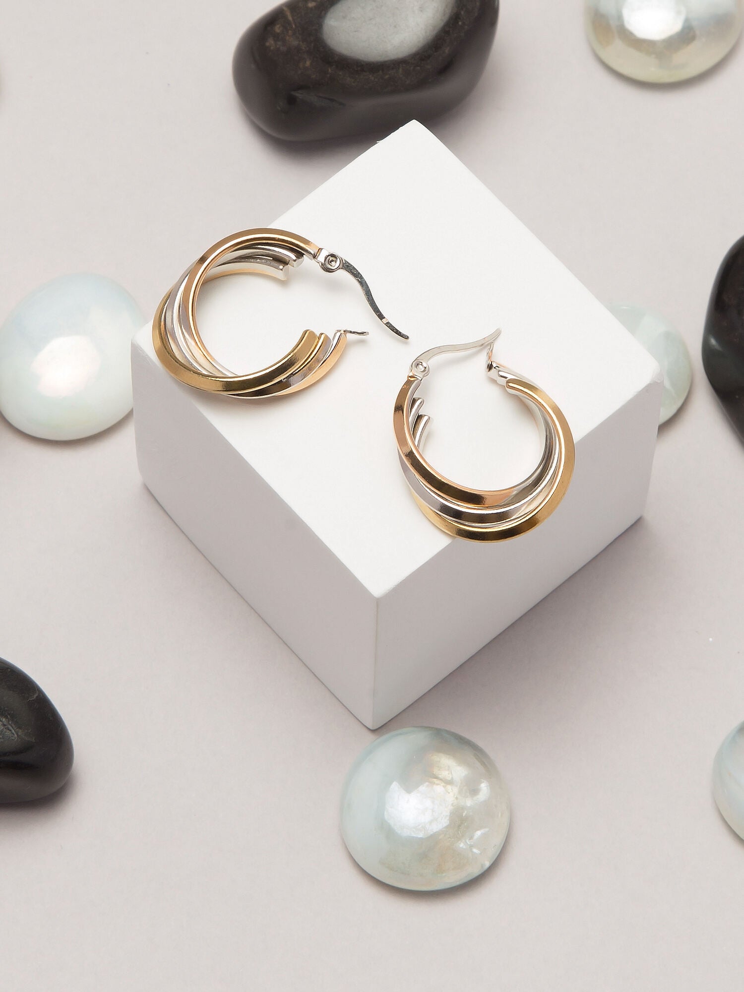 Trio Tone Twisted Hoops Luxurify Jewellery