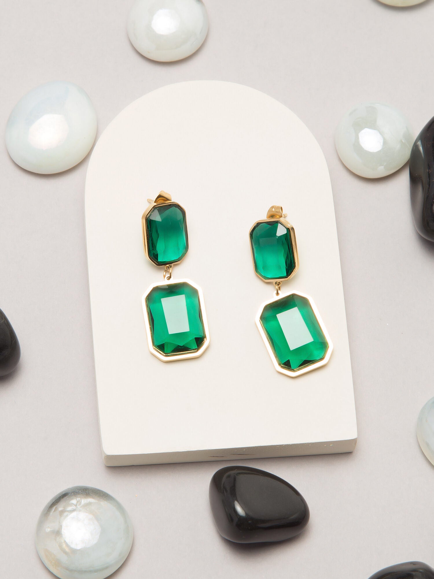 Emerald Gold Double Stone Earring