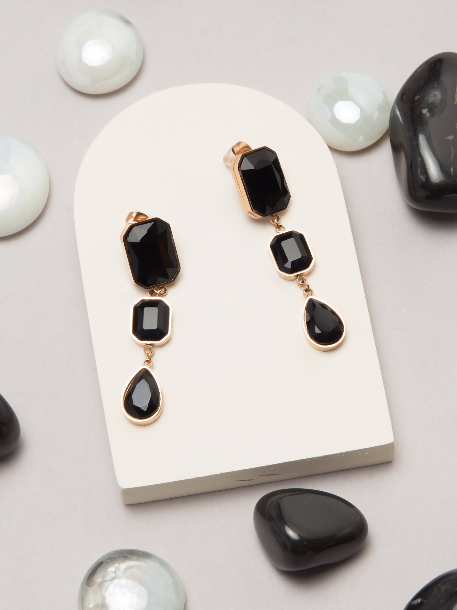 Black Stone Gold Plated Earring Luxurify Jewellery