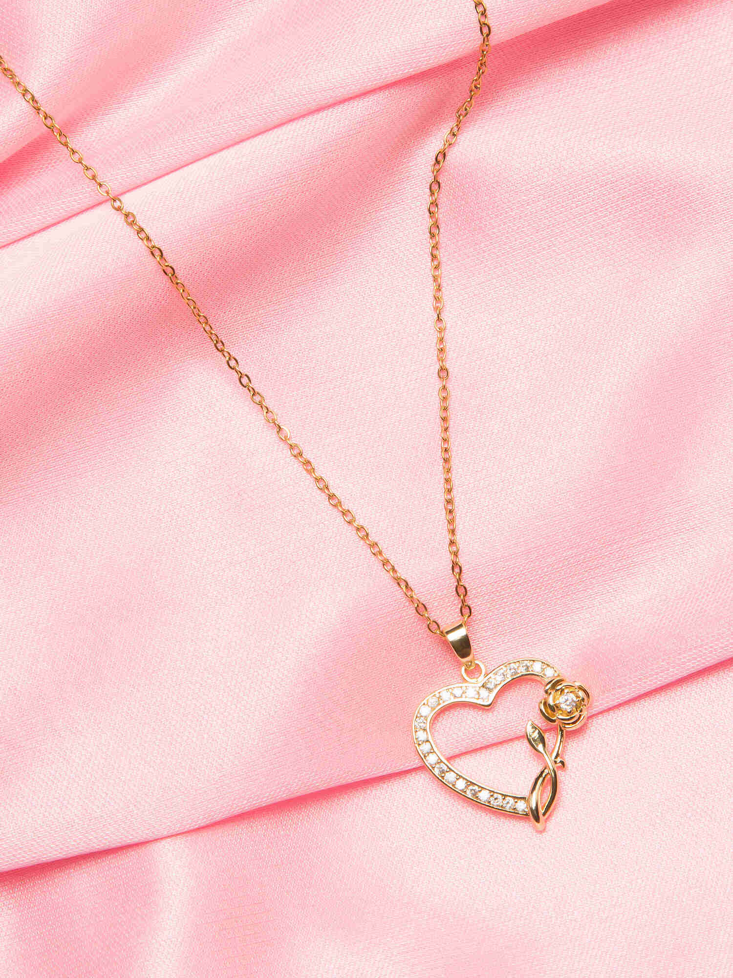 Gold Heart Rose Pendant