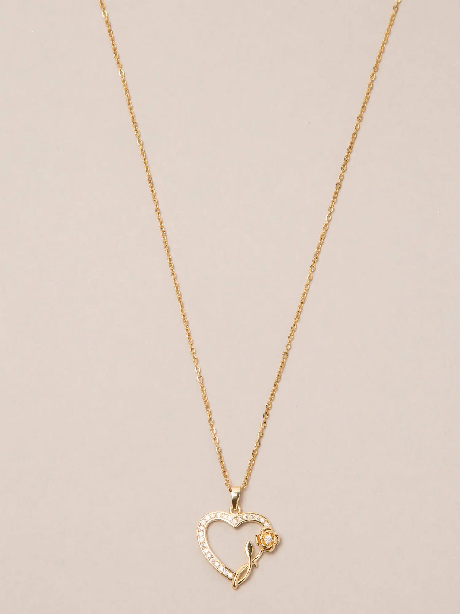 Gold Heart Rose Pendant