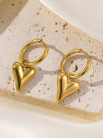 Load image into Gallery viewer, Gold Heart Drop Hoop Earrings