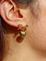 Load image into Gallery viewer, Gold Plated Bow & Heart Drop Earrings