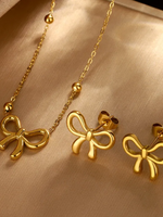 Load image into Gallery viewer, Gold-Plated Bow Pendant and Earring set