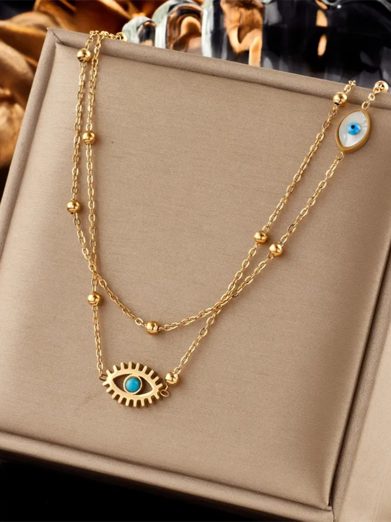 Double Chain Evil Eye Necklace
