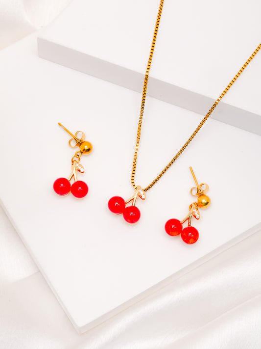 Cherry Pendant and Earring Set