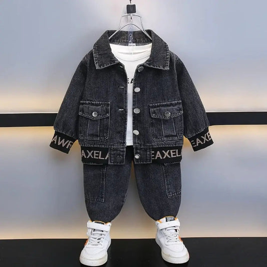 Boys Stylish Black Denim Co-ord 2 Pcs Set