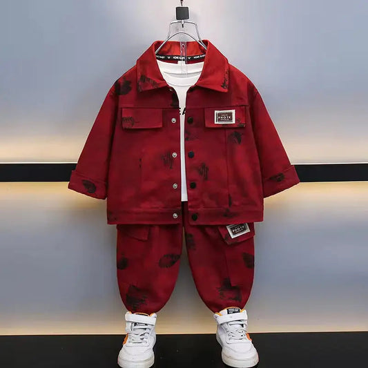 Boys Red Printed Co-ord Set