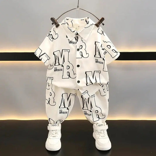 Boys White Printed Co-Ord Set