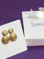 Load image into Gallery viewer, Gold Plated Textured Double Dome Statement Earrings
