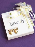 Load image into Gallery viewer, Gold Plated Bow &amp; Heart Drop Earrings
