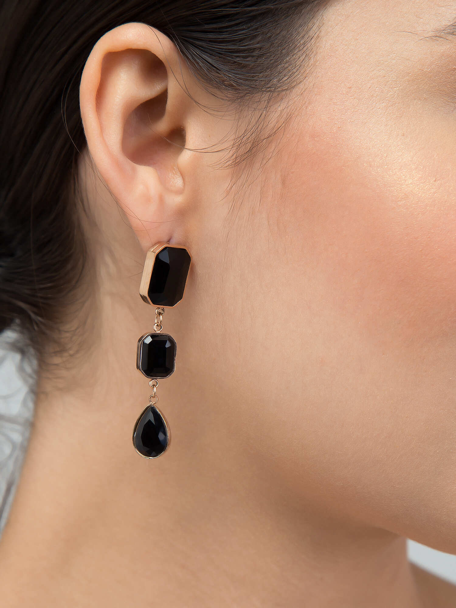 Black Stone Gold Plated Earring