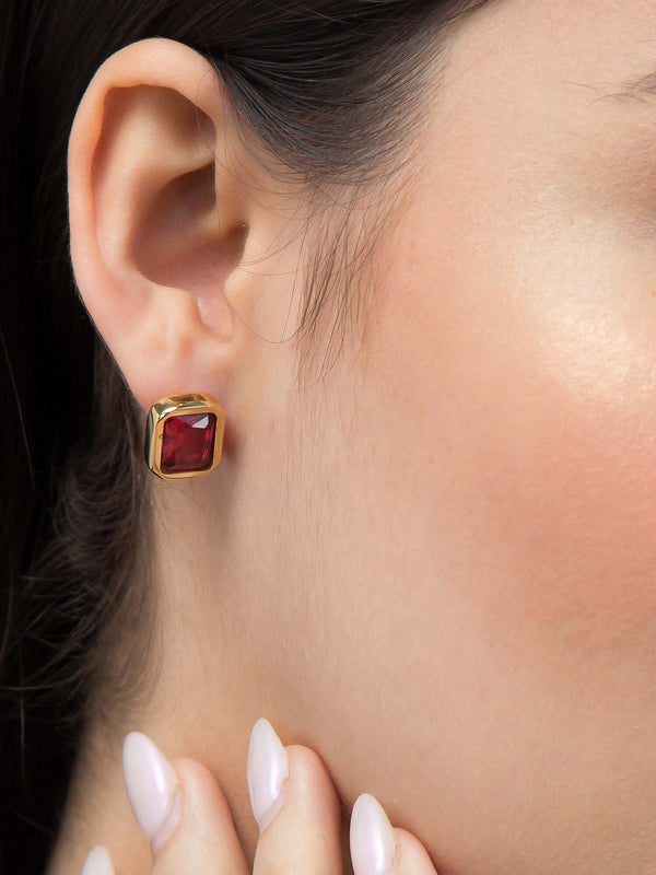 Ruby Crystal Red Enamel Dangle Earring