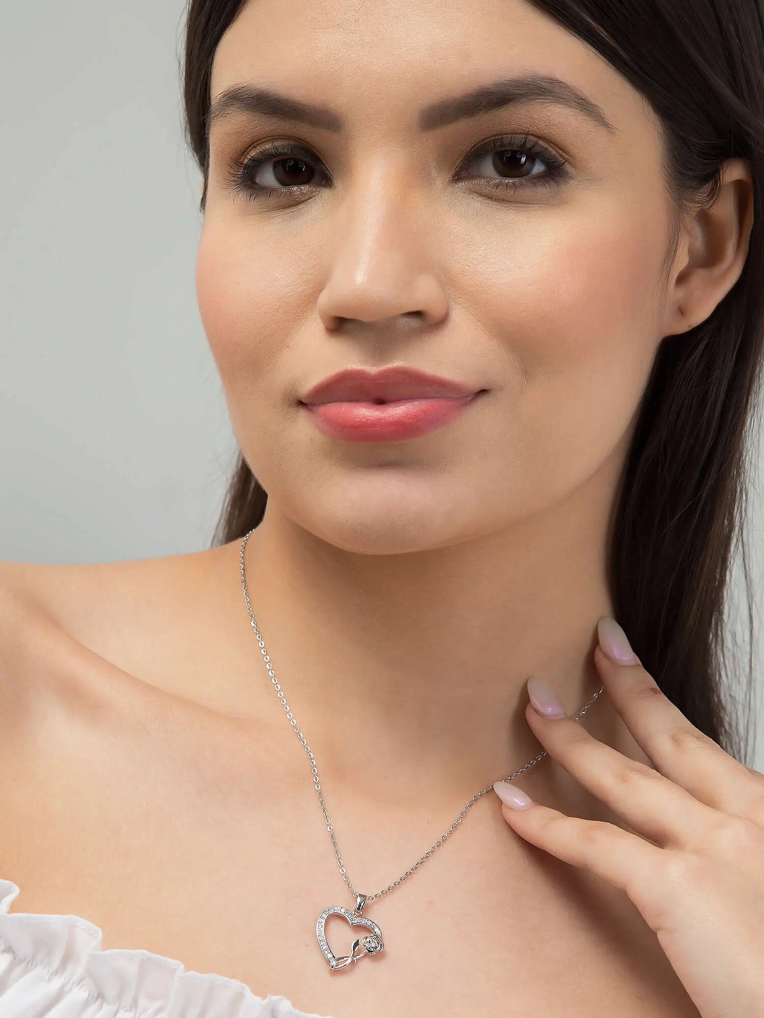 Silver Heart Rose Flower Pendant Luxurify Jewellery