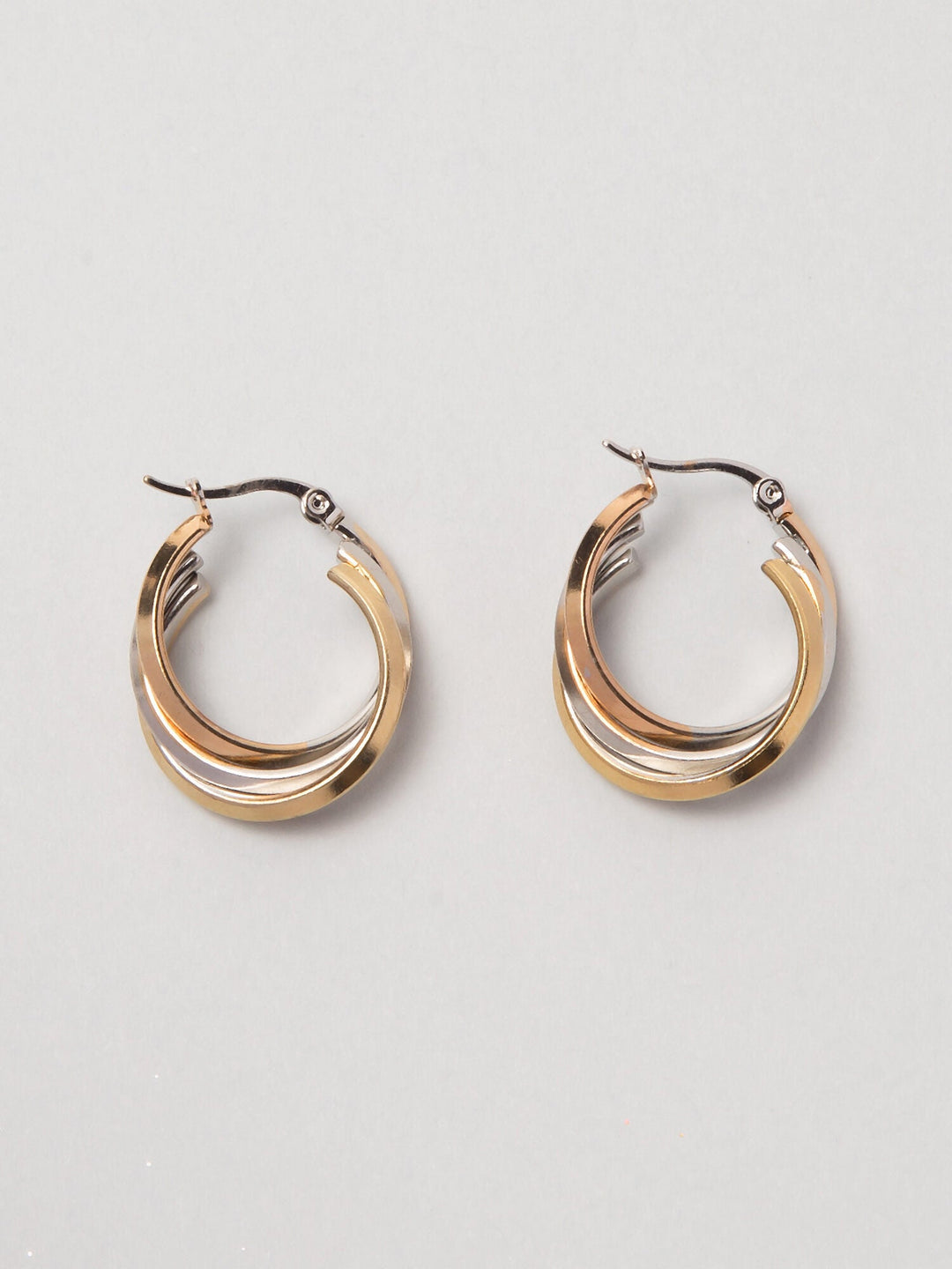 Trio Tone Twisted Hoops Luxurify Jewellery