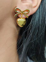Load image into Gallery viewer, Gold Plated Bow &amp; Heart Drop Earrings

