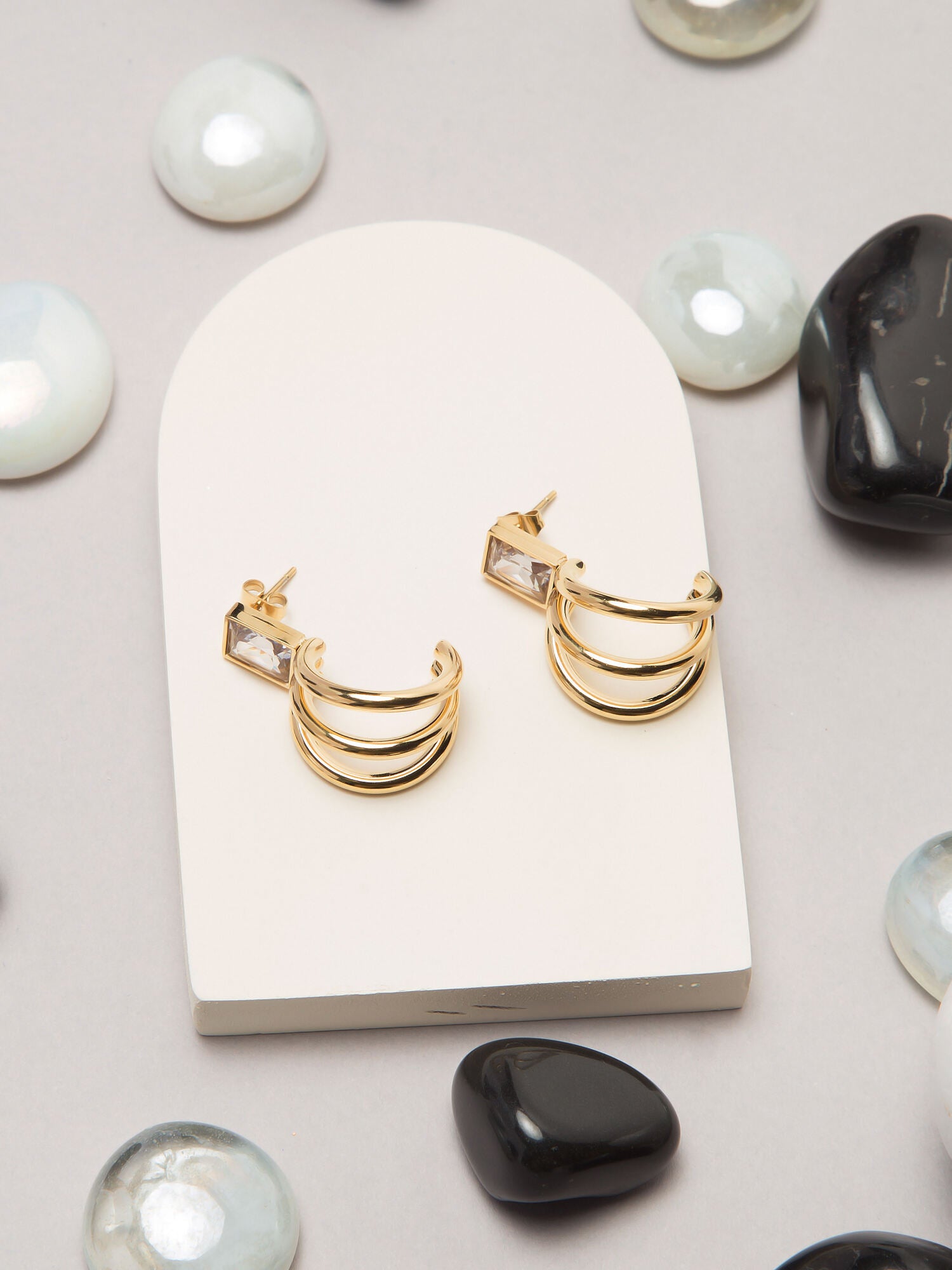 Stylish White Stone Stud Multitube Earrings