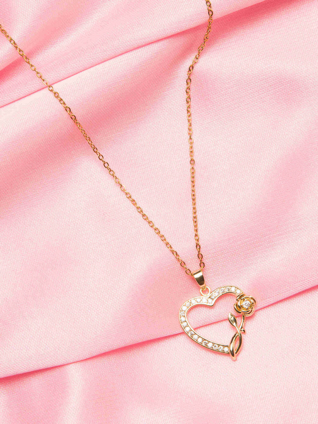  Gold Heart Rose Pendant