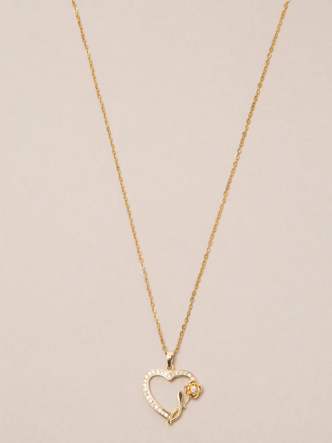  Gold Heart Rose Pendant