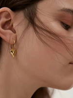 Load image into Gallery viewer, Gold Heart Drop Hoop Earrings
