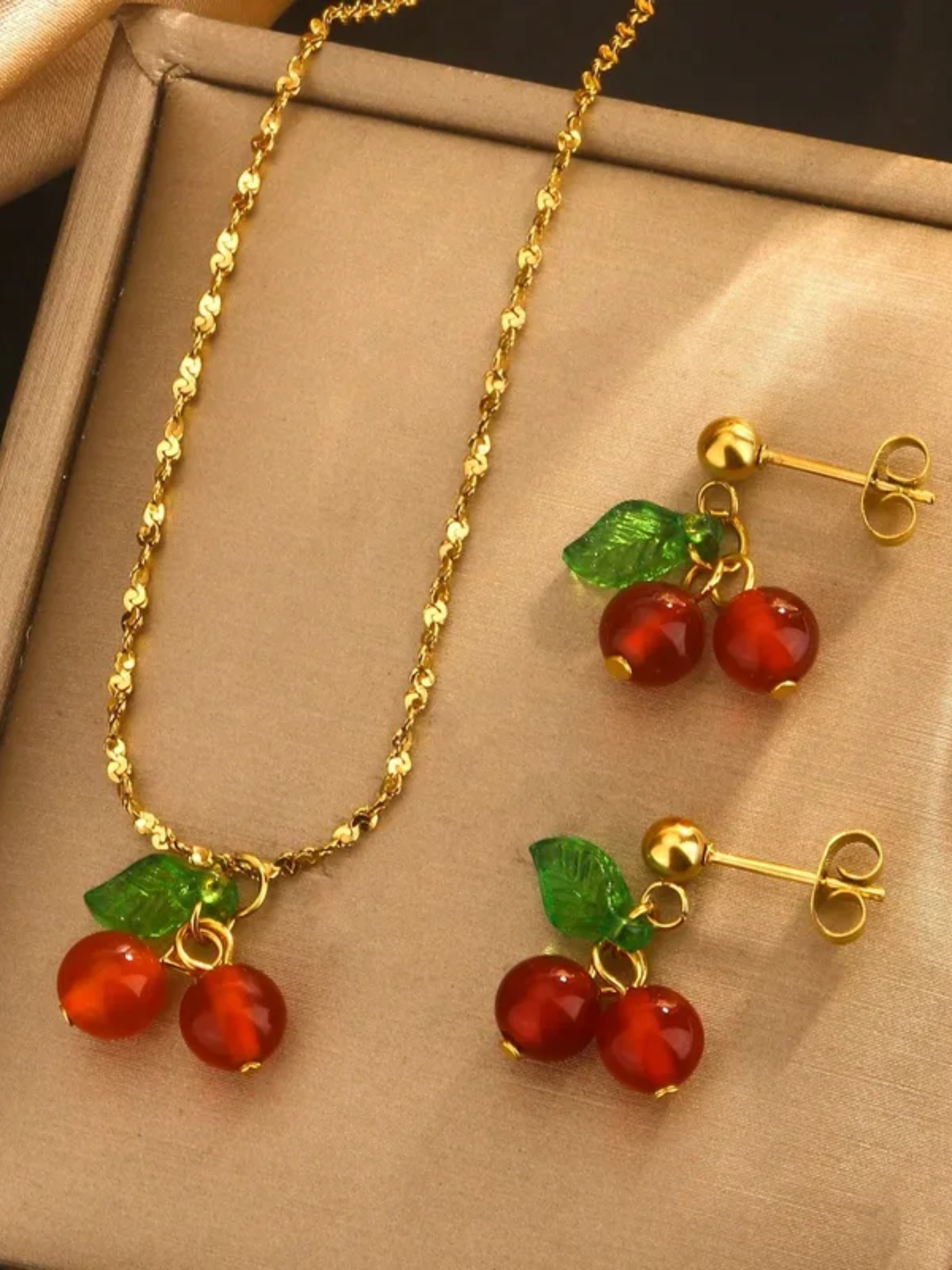 Cherry Pendant and Earring Set