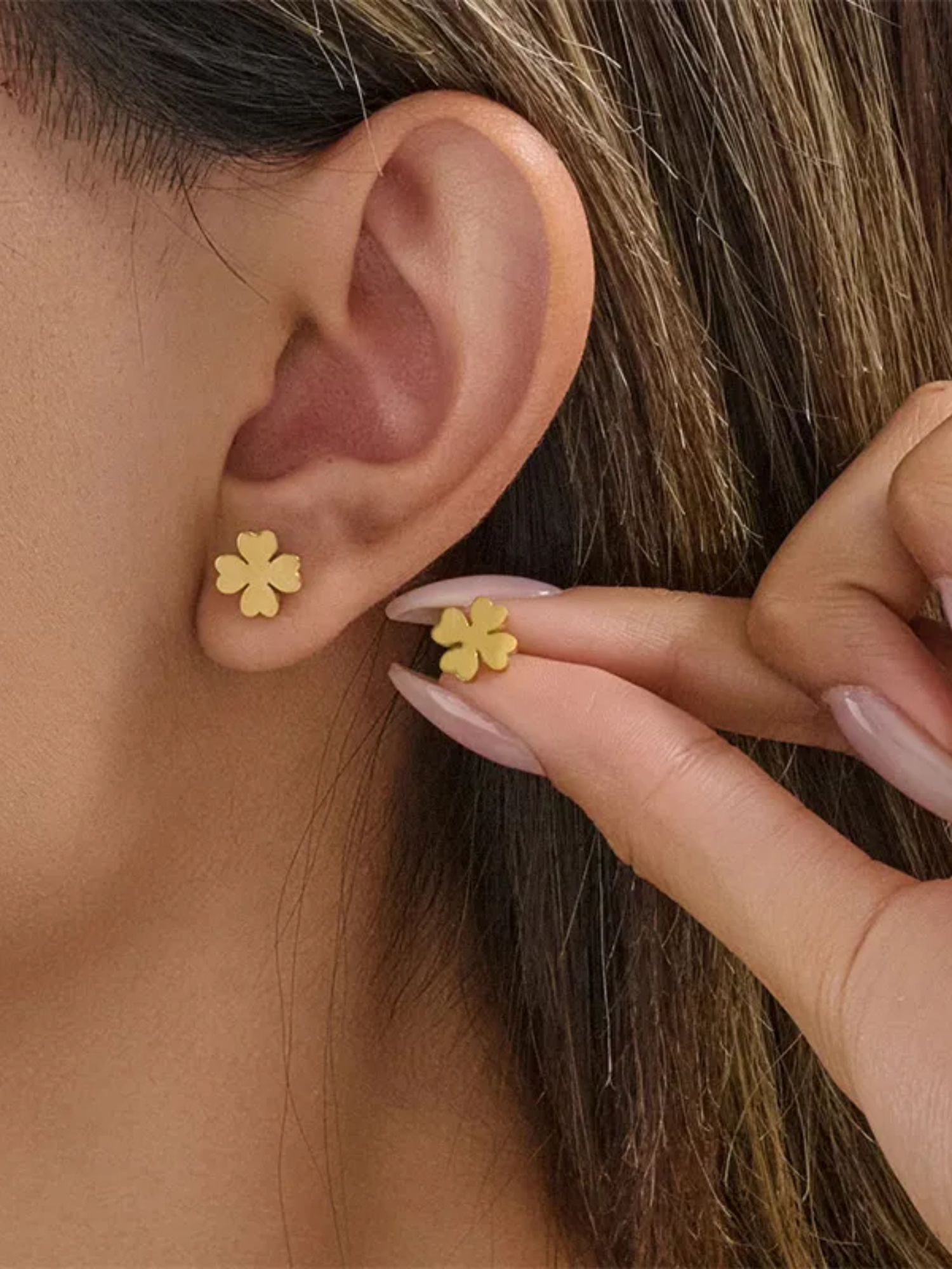Gold Plated Four-Leaf Flower Stud Earrings