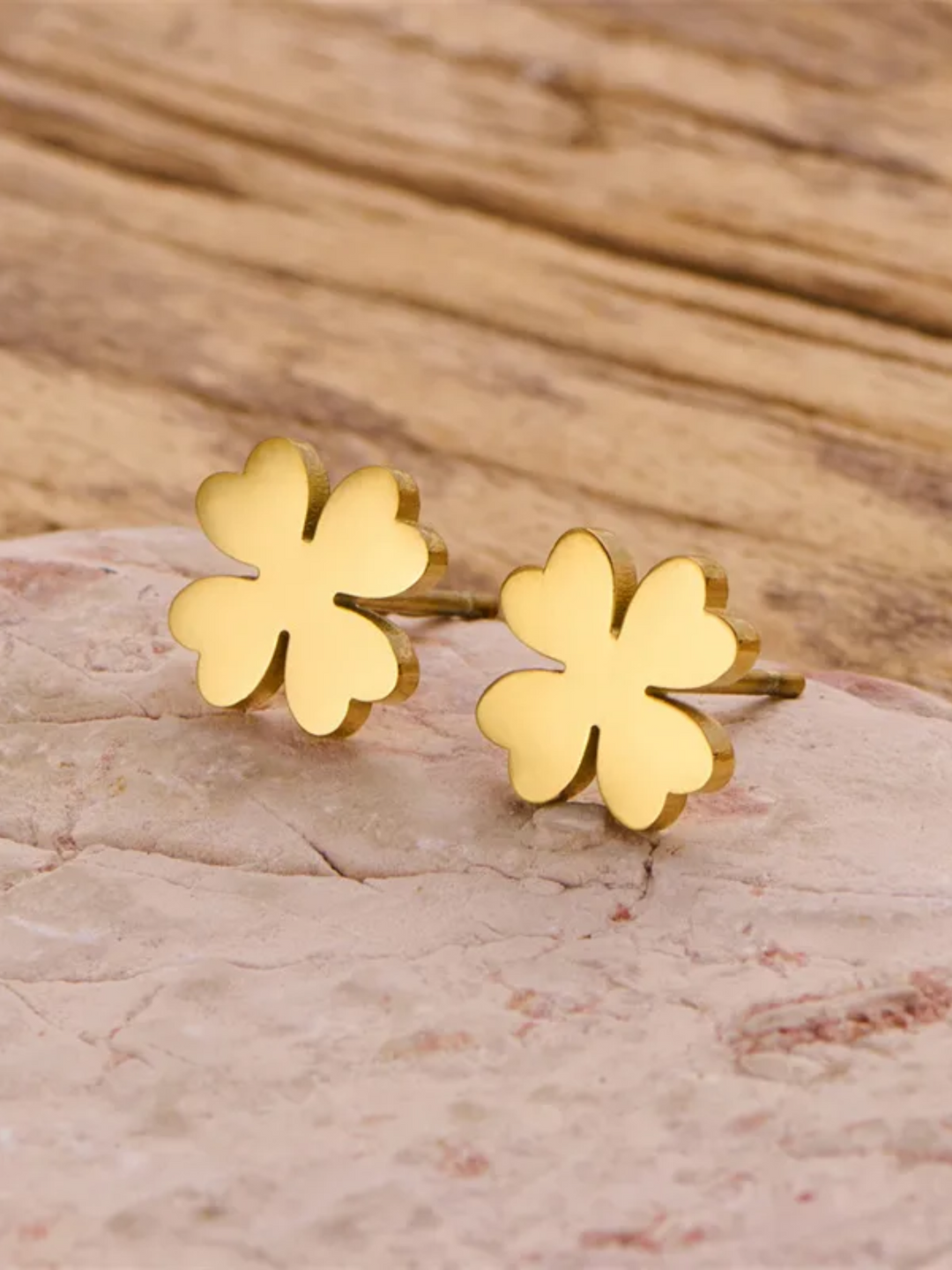 Gold Plated Four-Leaf Flower Stud Earrings