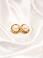 Load image into Gallery viewer, Twisted Hoop Pearl Stud Earrings
