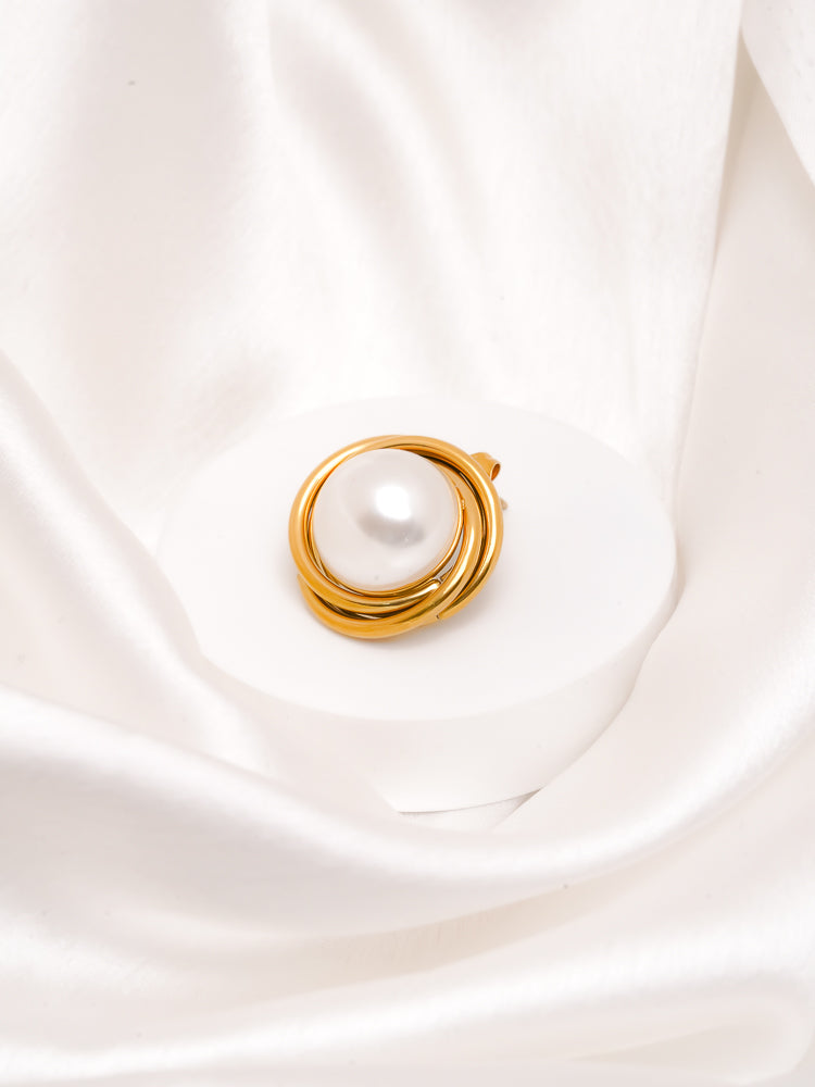 Twisted Hoop Pearl Stud Earrings
