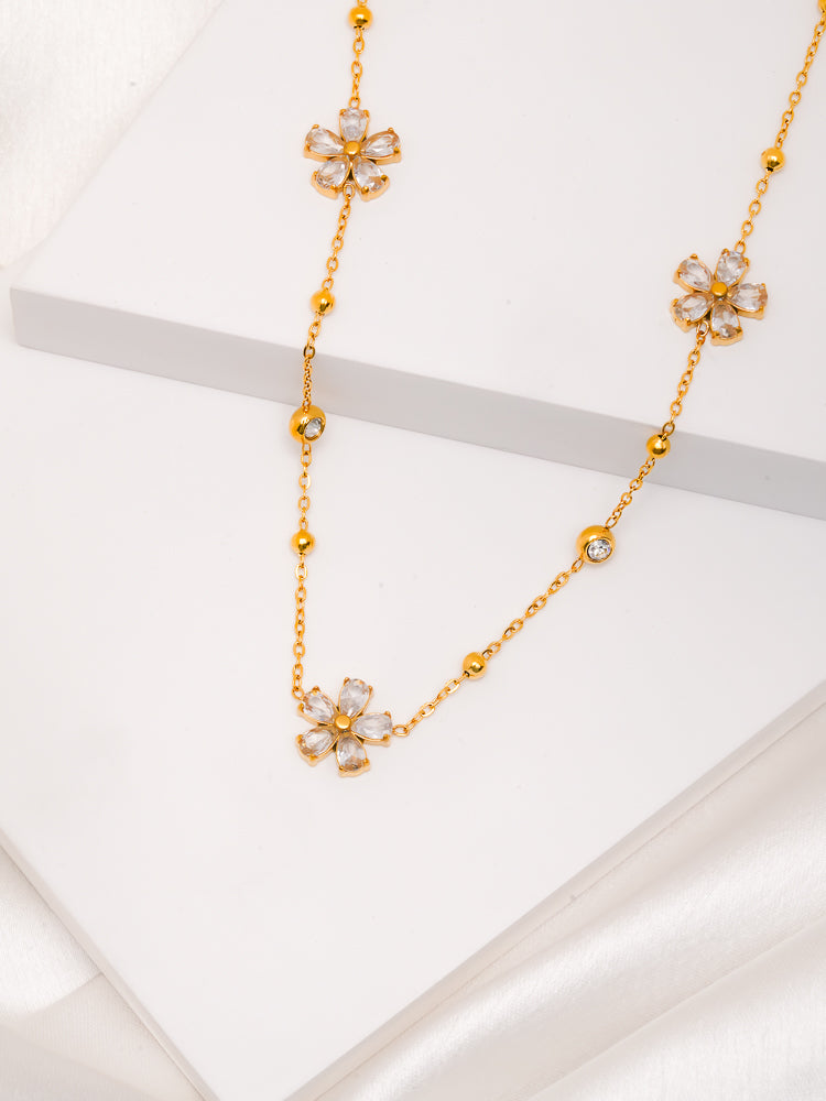 Floral Crystal Necklace & Stud Earrings Set