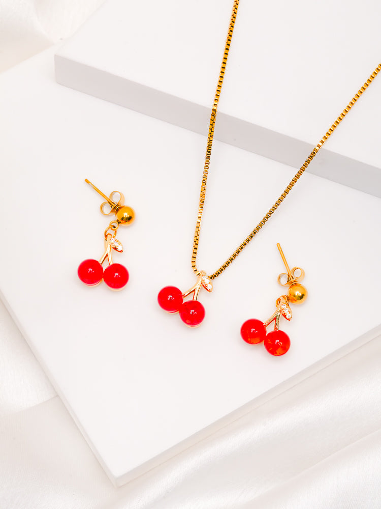Cherry Pendant and Earring Set