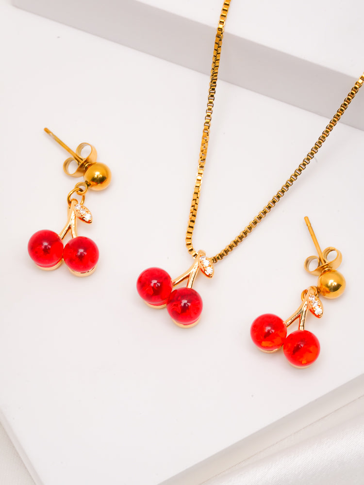Cherry Pendant and Earring Set